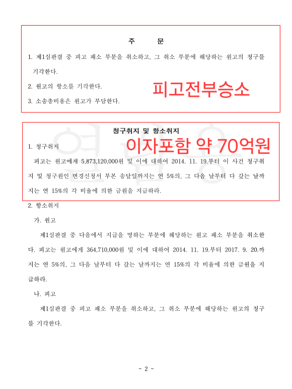 토지수용보상금 70억 원 항소심 전부승소 사례 손실보상2